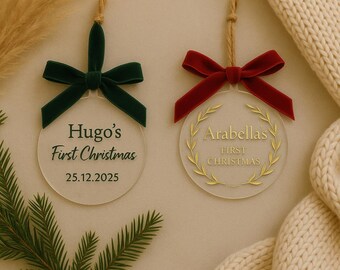 Baby First Christmas Bauble, Personalised Acrylic Ornament, Custom Name Decoration 2025, Keepsake Baby Gift
