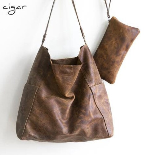 KIRIGAMI SET Soft Leather Shoulder Bag Large Slouchy Leather - Etsy