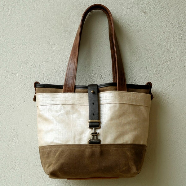 sale - in lacquered linen and waxed canvas - LITTLE SUMMER TOTE - ready to ship