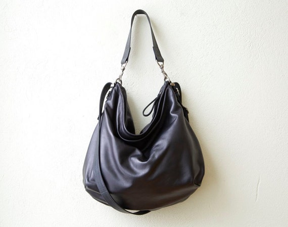 Items similar to large black leather hobo bag - HOBO PACK XL - soft ...