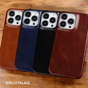 Custodia in vera pelle MagSafe fatta a mano per iPhone 16 Pro - Custodia per telefono in stile vintage / Cover posteriore sottile e retrò per iPhone 15 14 13 12 11