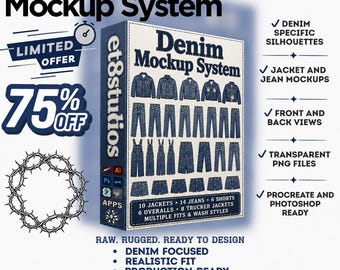 Jean-mockupbundel: streetwear-ontwerpsjablonen, denimborstelpakket (digitale download)