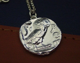 Athena Owl Necklace: Handcrafted Solid Sterling Silver Ancient Greek Coin Reproduction - Percy Jackson Inspired