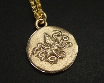 Small Octopus Necklace: Hand Carved Kraken Pendant - Inspired by an Ancient Greek Coin