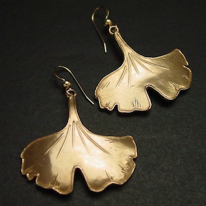 Large Ginkgo Leaf Dangle Earrings - Hand Carved Botanical Nature-Inspired Jewelry