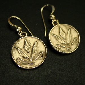 Nelumbo Nucifera Egyptian Blue Lotus Coin Earrings: Hand Carved Water Lily Nenuphar