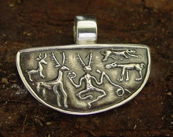 Cernunnos Pendant Sterling Silver - Horned God Herne The Hunter - Gaul God of Nature and Forest - Gundestrup Cauldron