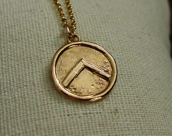 Feminine Spartan Shield Necklace Gold Finish: Hand Carved King Leonidas Shield Pendant
