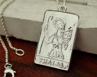 Muse of Comedy Thalia Necklace - Hand Carved Solid Sterling Silver Pendant