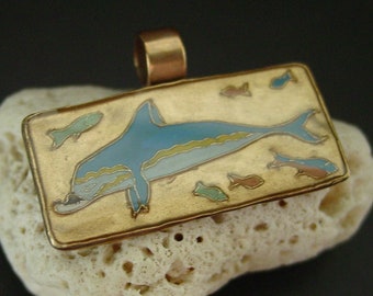 Minoan Dolphin Pendant Necklace - Colored Fresco Knossos Crete - Hand Carved & Painted