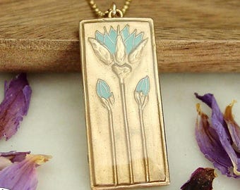 Egyptian Blue Lotus Necklace: Hand Painted Nymphaea Caerulea Flower Pendant Ancient Egyptian Jewelry
