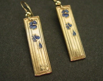Single Daisy Earrings - Hand Carved & Painted in Blue Art Deco