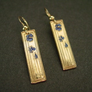 Single Daisy Earrings - Hand Carved & Painted in Blue Art Deco