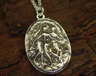 Antique Victorian Three Graces Sterling Silver Necklace - Handcrafted Goddess Muses Cameo Pendant Jewelry