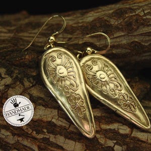 Anglo Saxon Medieval Bronze Earrings: Hand-carved Kite Shield Museum Replica