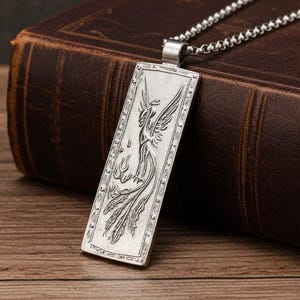 Phoenix Halskette - Hand geschnitzter massiver Silberanhänger Symbol der Wiedergeburt und Widerstandsfähigkeit