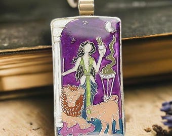 Sorceress Circe Pendant Necklace: Hand Painted Goddess of Enchantment and Sorcery