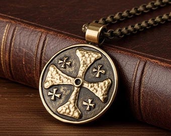 Jerusalem Cross Pendant for Men: Hand-carved Crusader Knights Templar Cross