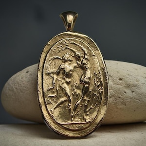 Mythical Daphne and Apollo Intaglio Necklace - Handcrafted Ancient Roman River Nymph Cameo Pendant