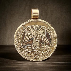 St Michael Pendant: Hand-carved Antiqued Bronze Medieval Saint Necklace