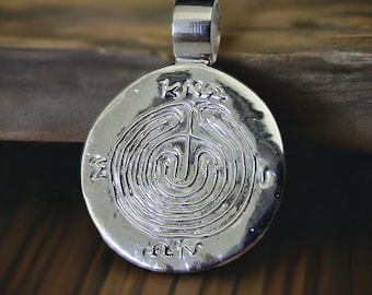 Labyrinth Necklace Circular Knossos - Handcarved in Solid Sterling Silver - Symbol of Change - Minotaur Maze Pendant