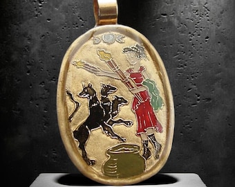 Hecate Necklace - Hekate Pendant with Three Headed Dog Cerberus: Hand-painted Greek Goddess of Magic