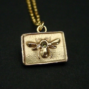Honey Bee Necklace with Golden Topaz - Handcrafted Bumble bee