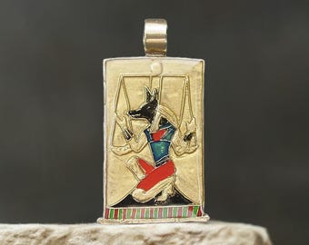 Anubis-ketting - met de hand gesneden en geschilderde hanger met oud-Egyptische bewaker van de doden