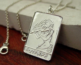 Goddess Euterpe Muse of Music Necklace: Hand Carved in SOLID Sterling Silver Greek Muses
