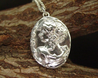 Aphrodite Necklace - Solid Sterling Silver Small Venus Cameo - Greek Goddess of Love and Beauty - Victorian Jewelry