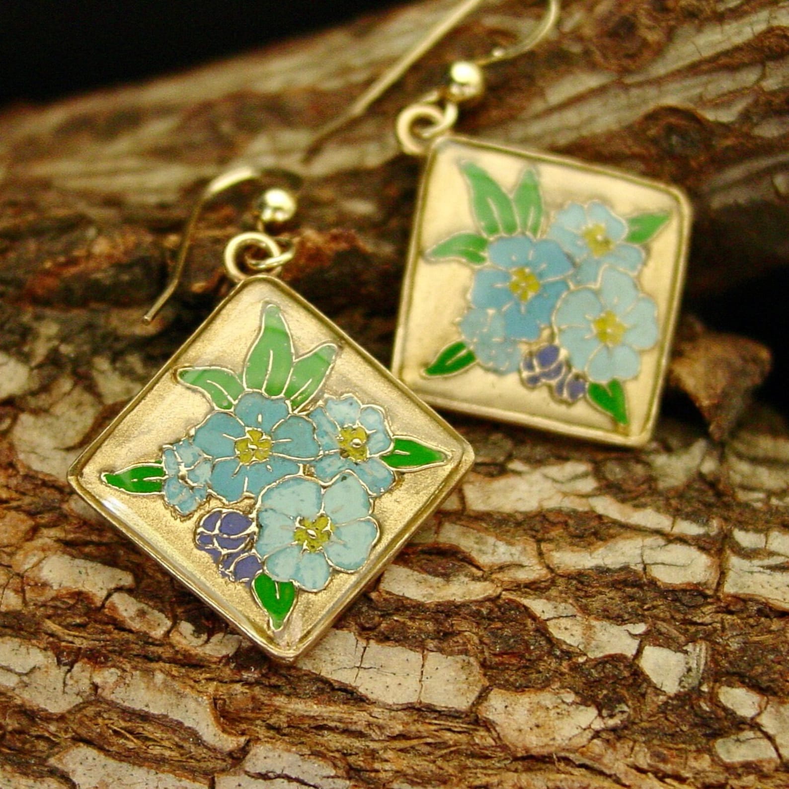 Me Not Flower Earrings Blue Flower Hand Carved and Etsy