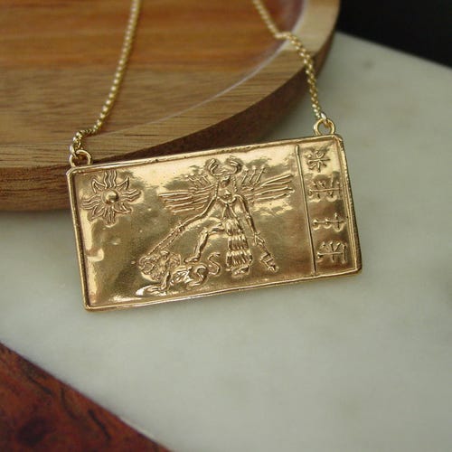 Halskette mit Motiven der assyrischen Liebesgöttin Ishtar Inanna: Handgeschnitzte Keilschrifttafel, Anunnaki-Schmuck aus Sumer