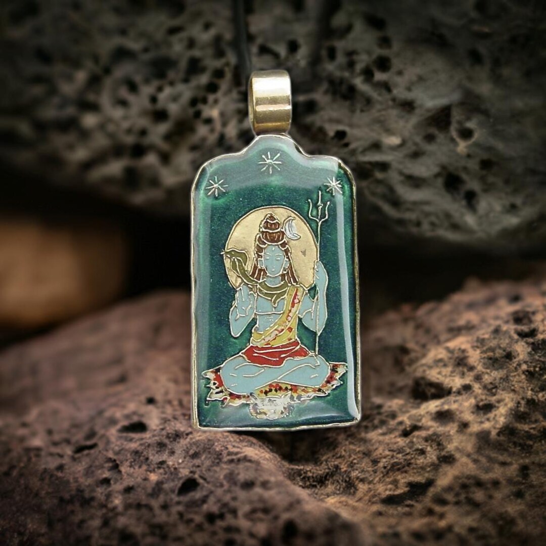 Lord Shiva Necklace: Hand Carved and Painted Hindu God Cloisonne