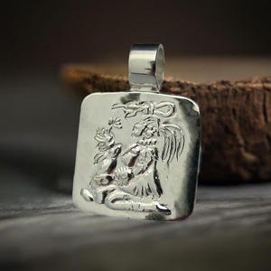 Ixchel Pendant Necklace - Solid Sterling Silver - Hand Carved Ix Chel Mayan Goddess of Fertility, Midwifery & Medicine