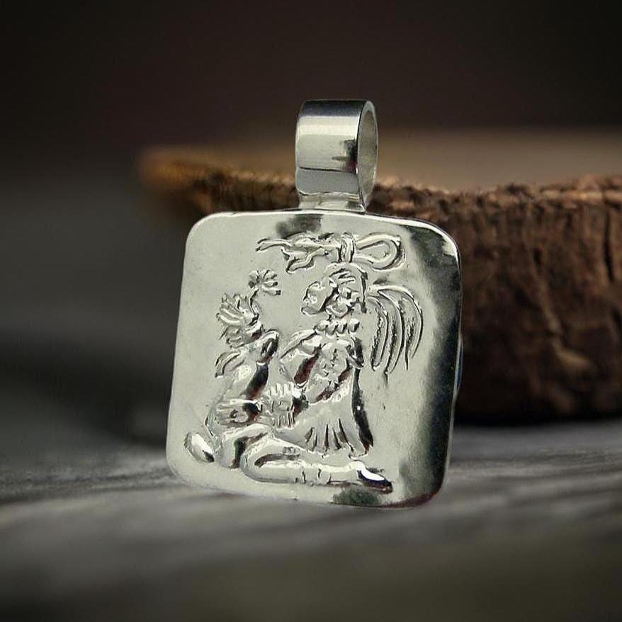 Ixchel Pendant Necklace - Solid Sterling Silver - Hand Carved Ix Chel Mayan Goddess of Fertility, Midwifery & Medicine