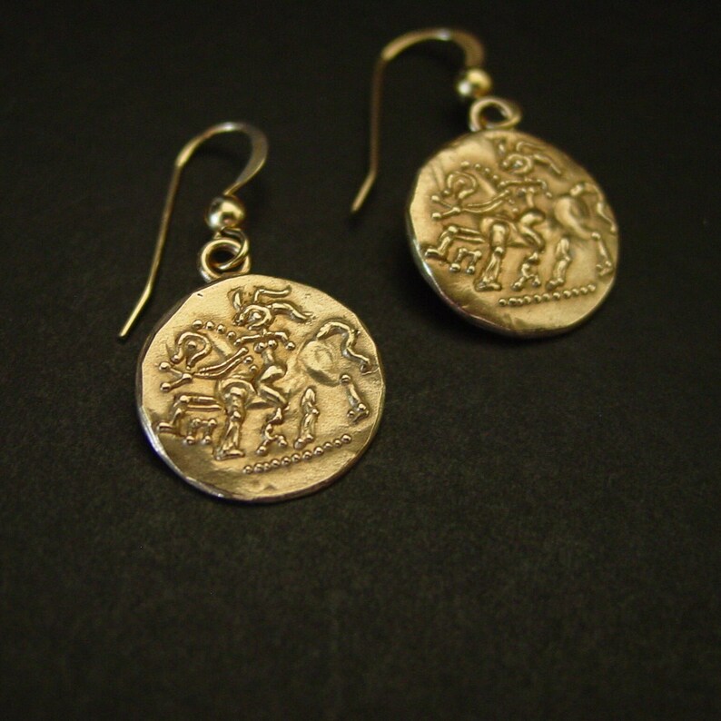 Goddess Rhiannon Celtic Coin Earrings Gaulish Goddess Epona Museum Replica image 4