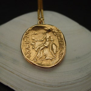 Ancient Goddess Athena holding Nike Goddess of Victory - Athena Necklace - Percy Jackson - Greek Mythology - Minerva - Coin necklace