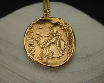 Ancient Goddess Athena holding Nike Goddess of Victory - Athena Necklace - Percy Jackson - Greek Mythology - Minerva - Coin necklace