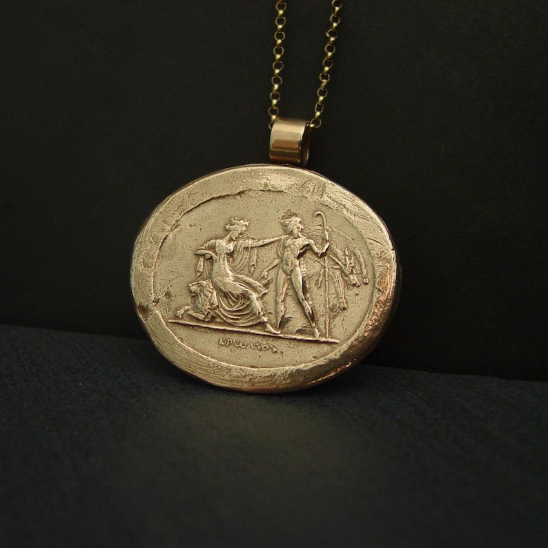 Hermes Visiting Persephone Necklace: Handcrafted Roman Goddess Proserpina Cameo Pendant image 3
