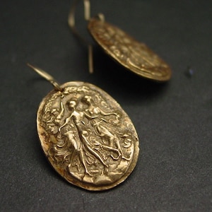 The Three Graces Earrings - Handcrafted Antique Victorian Cameo Earrings - Three Muses Victorian Cameo