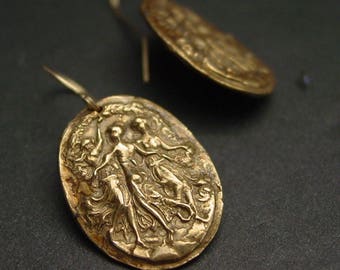 The Three Graces Earrings - Handcrafted Antique Victorian Cameo Earrings - Three Muses Victorian Cameo
