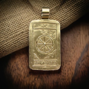 Tarot de Marseille Wheel of Fortune Tarot card necklace - Hand Carved Pendant - Penny Dreadful - Tarot Deck