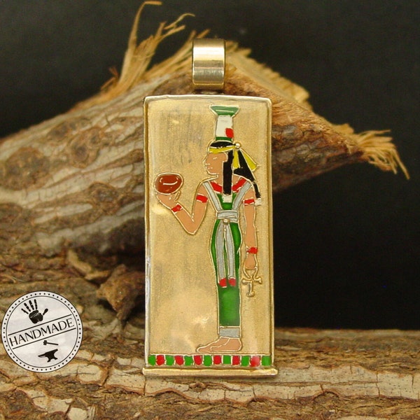 Nephthys Pendant Necklace - Goddess of the Air and Protection of the Home - Egyptian Replica - Hand Carved and Painted