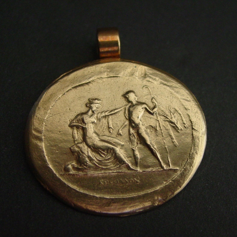 Hermes god visiting Persephone cameo intaglio pendant
