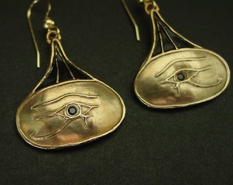 Eye of Horus Earrings with Sapphire - Eye of Ra - Egyptian Earrings - Evil Eye Earrings - Ancient Egypt