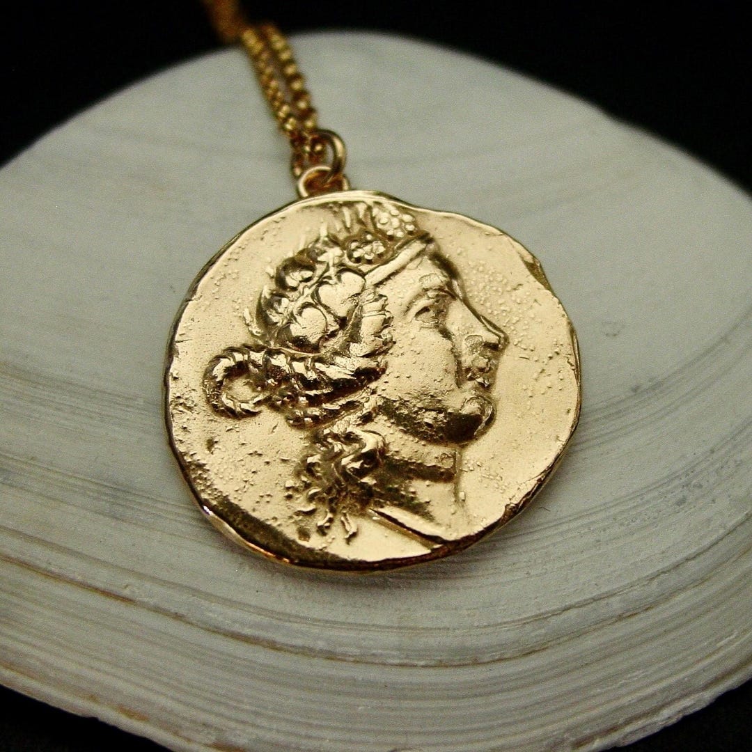 Handcrafted Dionysus Necklace Ancient Greek Coin Pendant Bacchus God of  Wine Percy Jackson Inspired