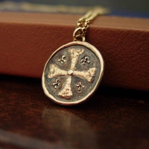 Hand-carved Jerusalem Cross Necklace: Bronze Knights Templar Pendant with 14k Gold Filled Chain image 8