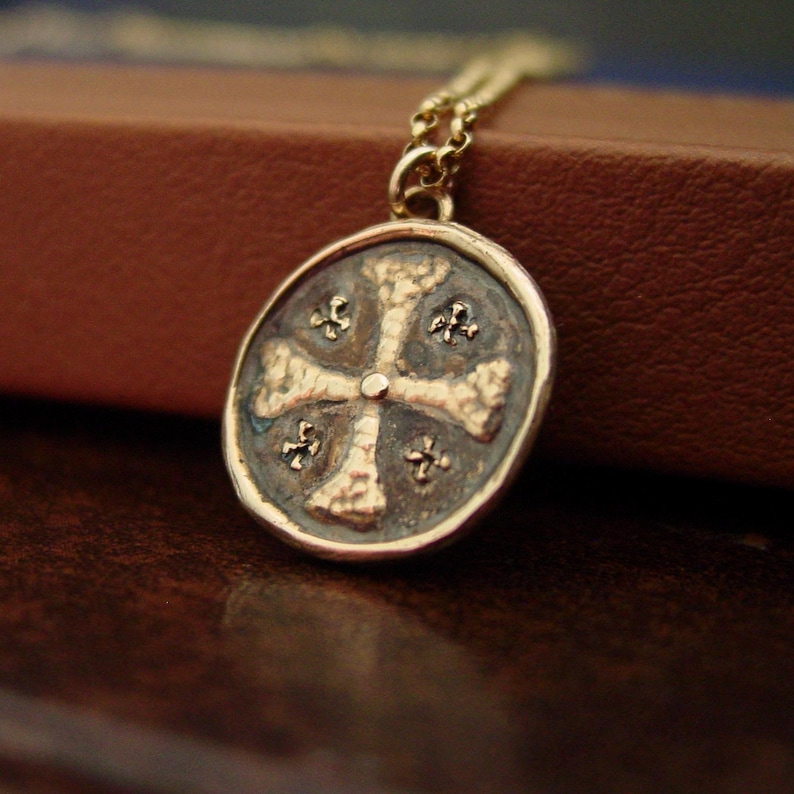 Hand-carved Jerusalem Cross Necklace: Bronze Knights Templar Pendant with 14k Gold Filled Chain image 8