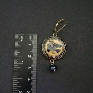 Hand Carved Harpy Siren Earrings: Cloisonne, Blue Pearl, 14k Gold Filled, Odyssey Inspired image 10