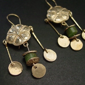 Etruscan Crotalia Roman  Earrings: Hand Carved Gold Bronze and Chrysoprase, Museum Replica